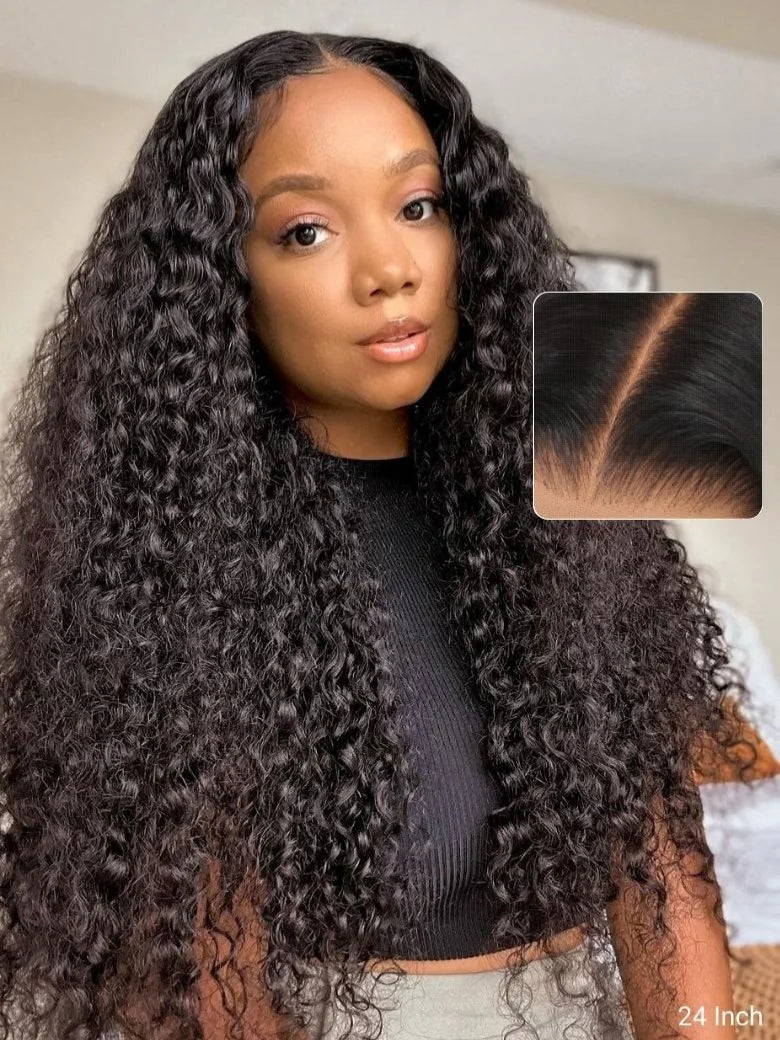 7x5 Glueless Wig Pre Cut 180% Density Wet And Wavy Water Wave Natural Black Invisible Knots Lace Frontal Wig Put On and Go