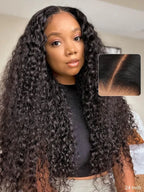 7x5 Glueless Wig Pre Cut 180% Density Wet And Wavy Water Wave Natural Black Invisible Knots Lace Frontal Wig Put On and Go