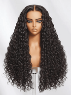 7x5 Glueless Wig Pre Cut 180% Density Wet And Wavy Water Wave Natural Black Invisible Knots Lace Frontal Wig Put On and Go