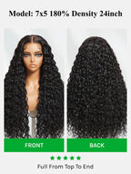 7x5 Glueless Wig Pre Cut 180% Density Wet And Wavy Water Wave Natural Black Invisible Knots Lace Frontal Wig Put On and Go