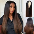 Pre Everything 7x5 Glueless Lace Chestnut Brown Ombre Yaki Straight Put On and Go Wig With Bleached Knots 150% Density