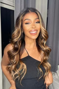 13x6 Ombre Blonde Highlight Brown Body Wave HD Lace Closure Wig 180% Density Wear Go Human Hair