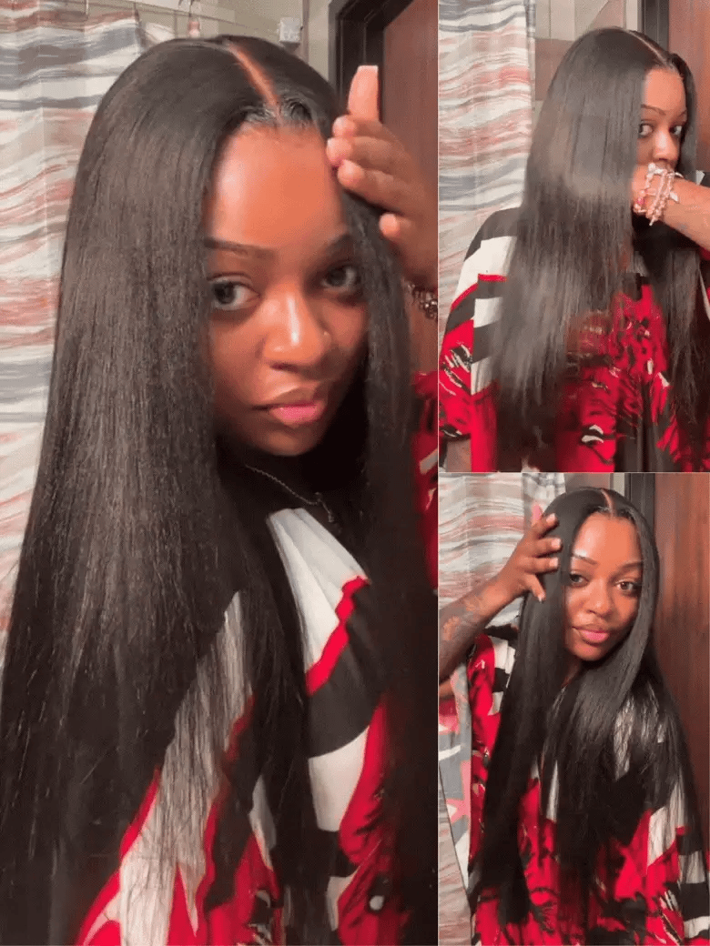 Yaki Straight 13x4/6x5 Glueless Lace Wig Pre-cut Lace Put On and Go Natural Black Beginner Friendly 150% Density