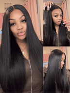 Yaki Straight 13x4/6x5 Glueless Lace Wig Pre-cut Lace Put On and Go Natural Black Beginner Friendly 150% Density