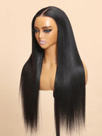 Yaki Straight 13x4/6x5 Glueless Lace Wig Pre-cut Lace Put On and Go Natural Black Beginner Friendly 150% Density