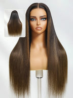 7x5 Bye-Bye Knots Ombre Chestnut Brown Put On and Go Yaki Bob Straight Lace Wig Glueless Human Hair Wigs with Invisi Drawstring
